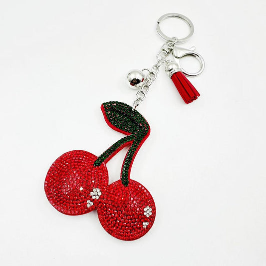 Cherry Rhinestone Velvet Keychain Cute Fashion Bag Accessory