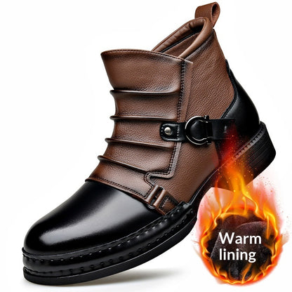 Men’s British-Style Retro Fleece-Lined Thermal Boots Zipper
