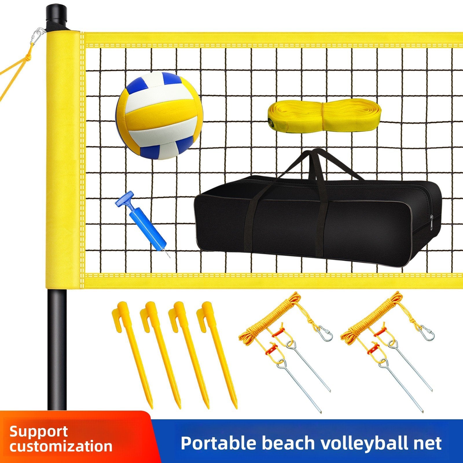 Beach grass volleyball net set