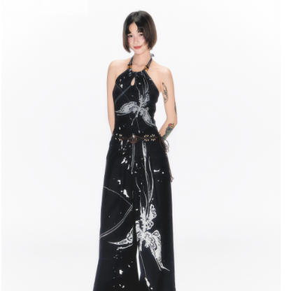 Beaded Butterfly Print Sleeveless Top