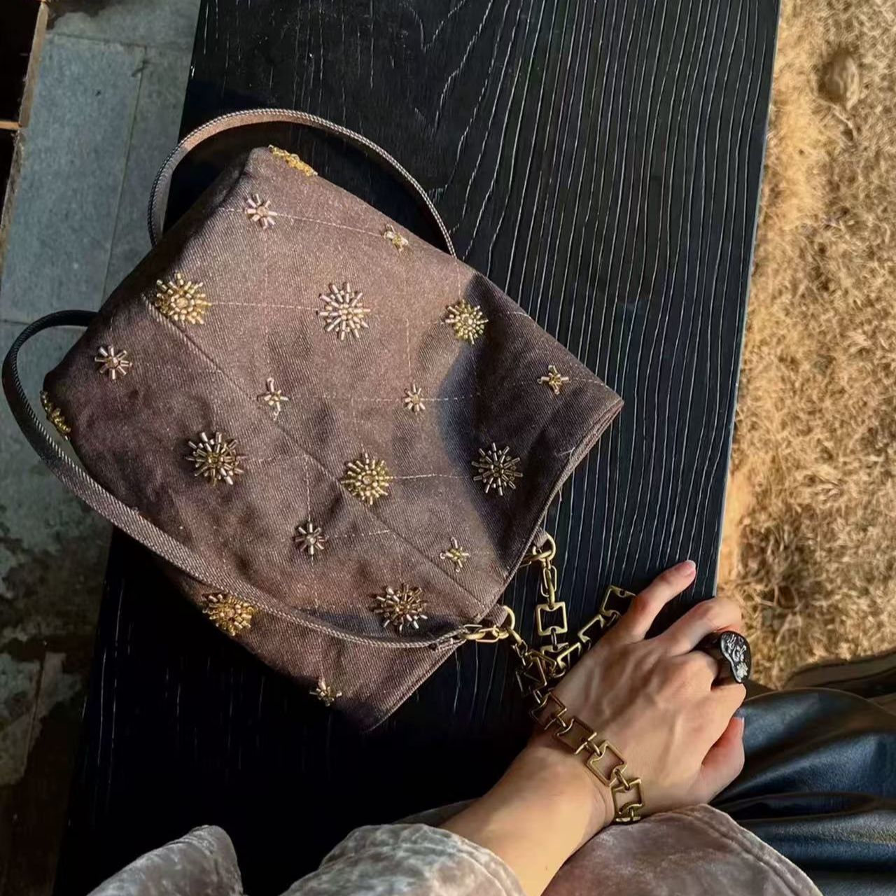 Beaded Embroidered Bucket Bag
