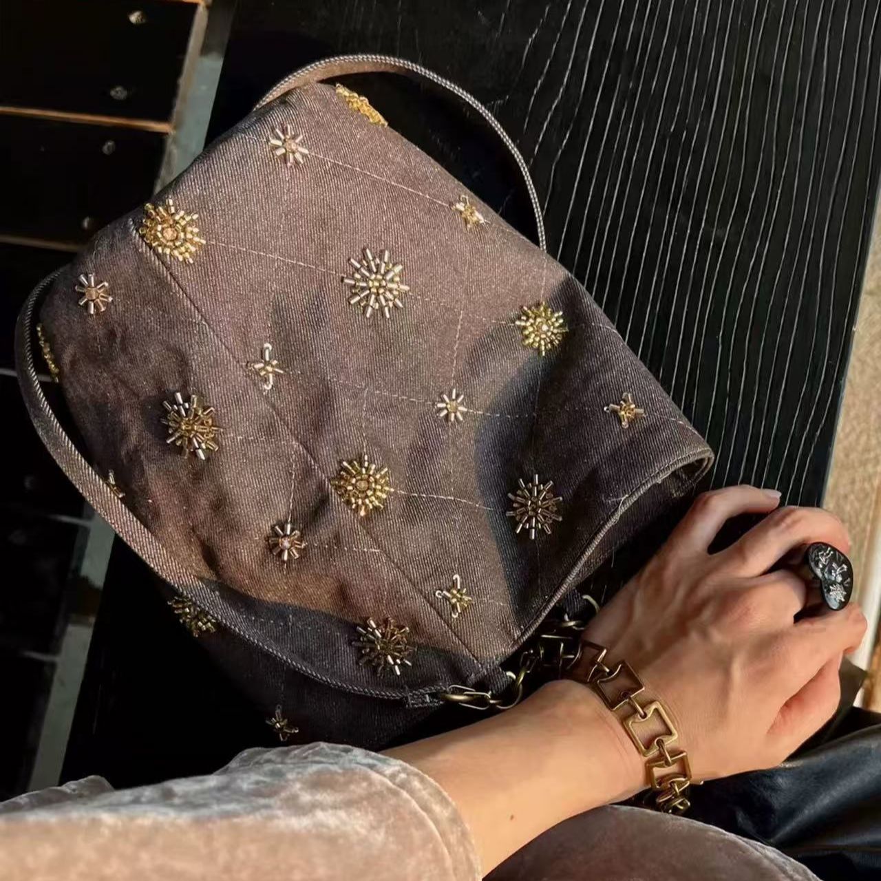Beaded Embroidered Bucket Bag
