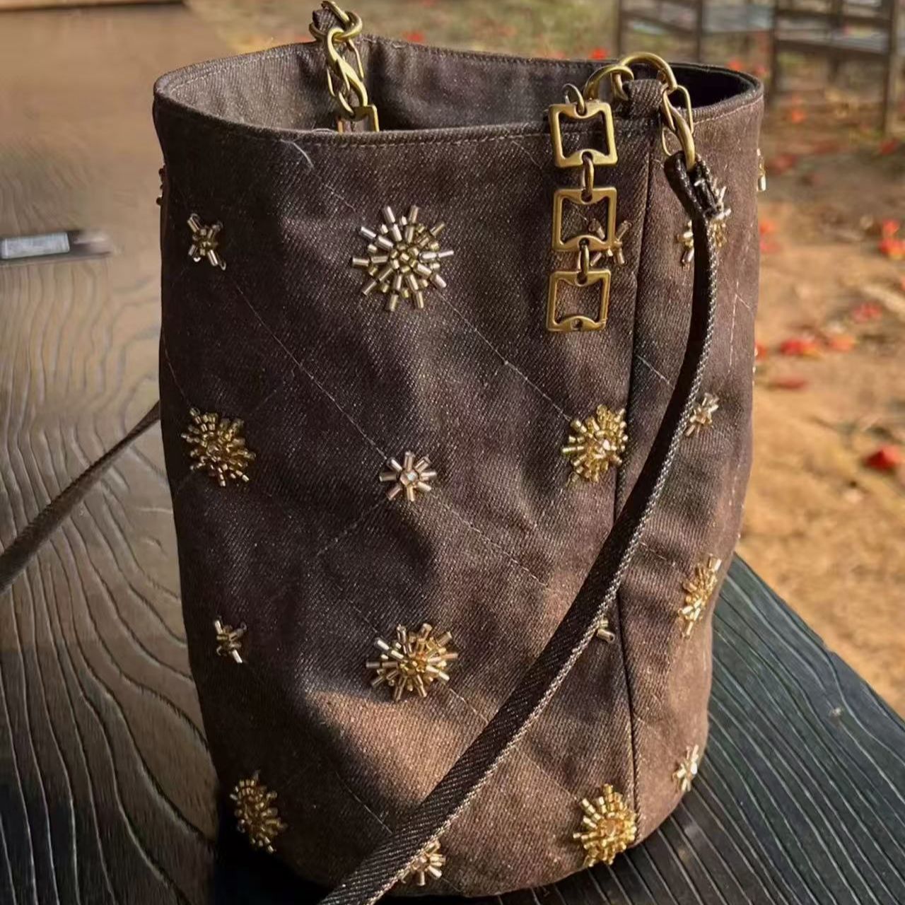 Beaded Embroidered Bucket Bag