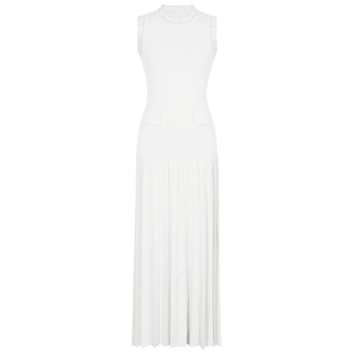 Beaded Knit Top + Sleeveless Long Dress