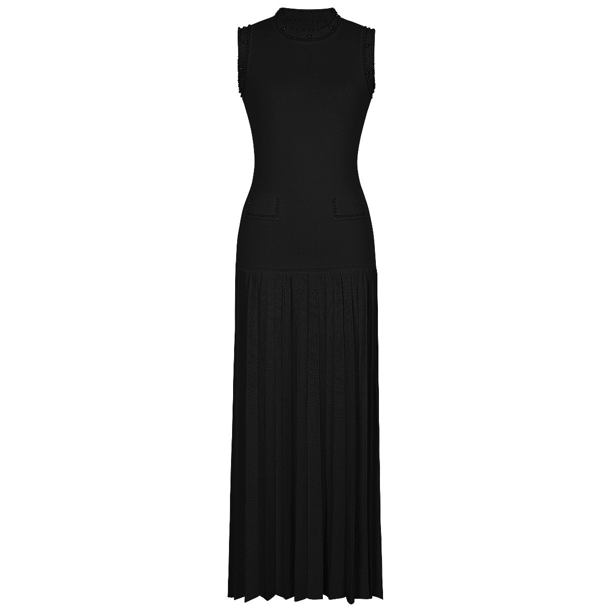Beaded Knit Top + Sleeveless Long Dress