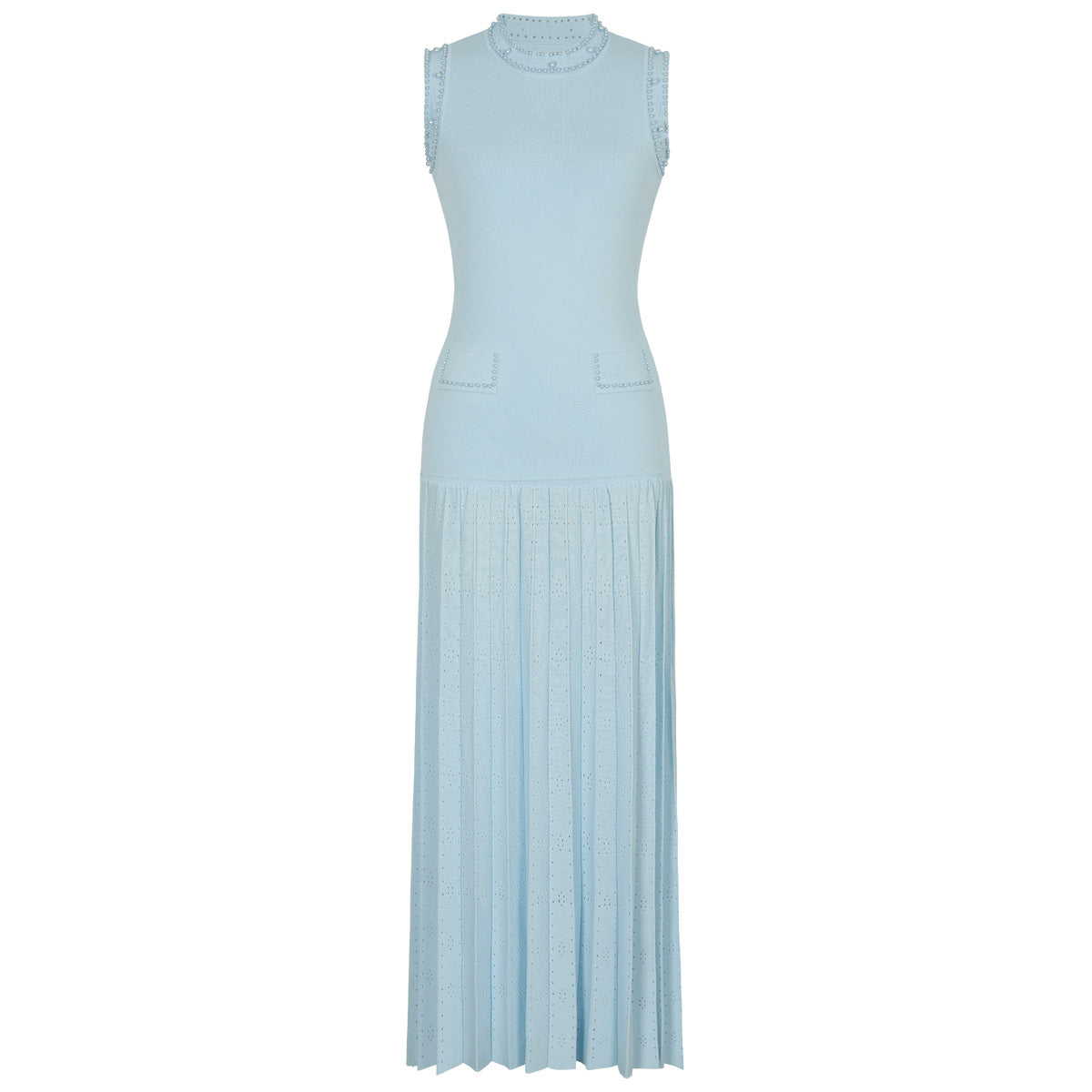 Beaded Knit Top + Sleeveless Long Dress