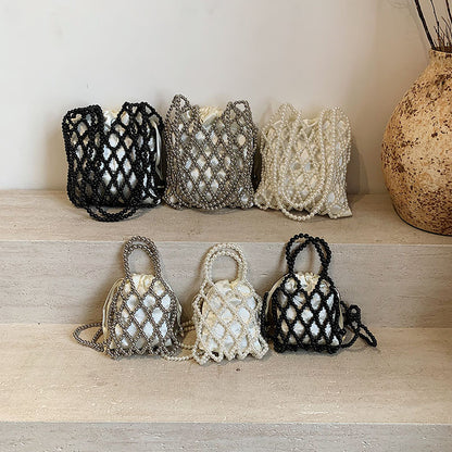 Beaded Woven Shoulder Handbag