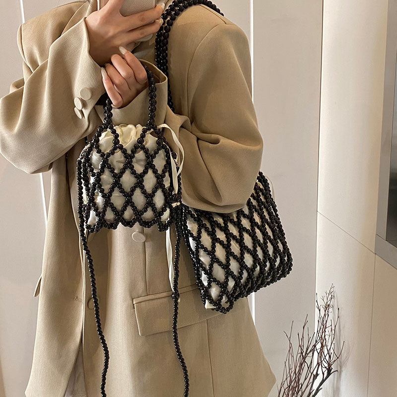 Beaded Woven Shoulder Handbag