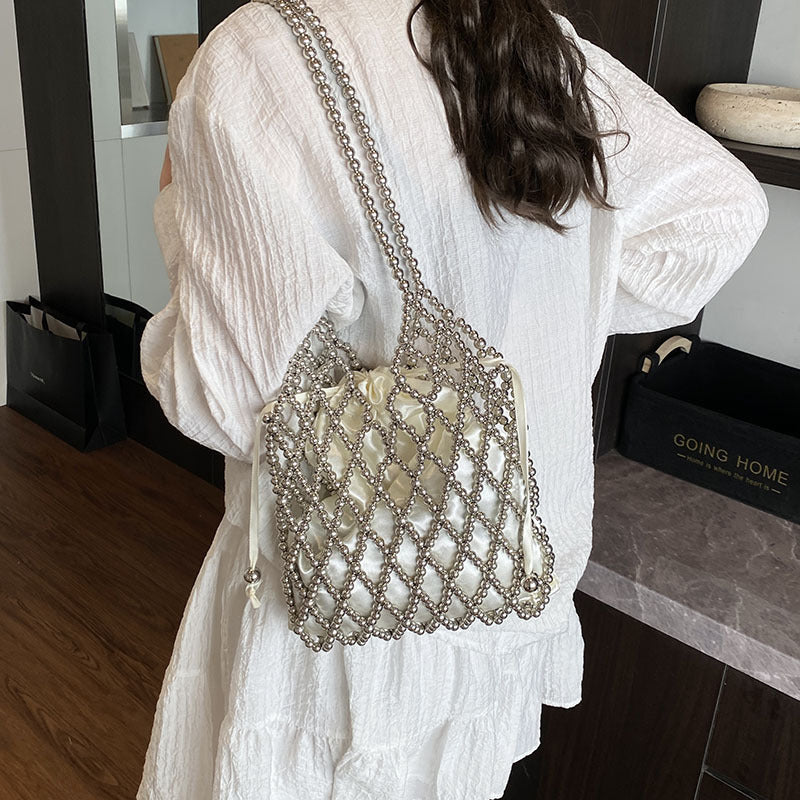 Beaded Woven Shoulder Handbag