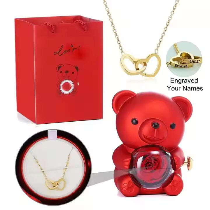 Bear Eternal Flower Gift BoxMother's Day Valentine's Day Necklace