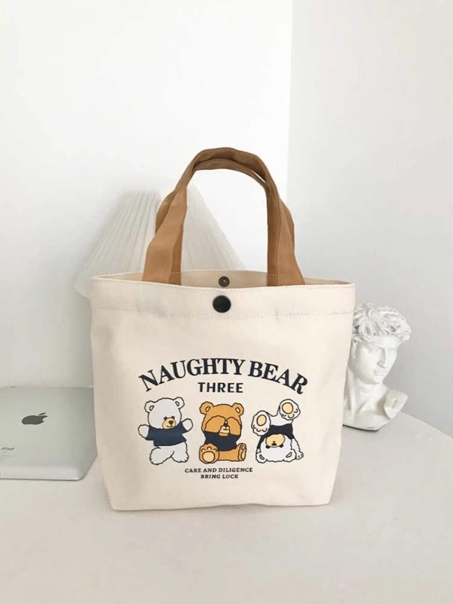 Bear Pattern Canvas Tote Bag