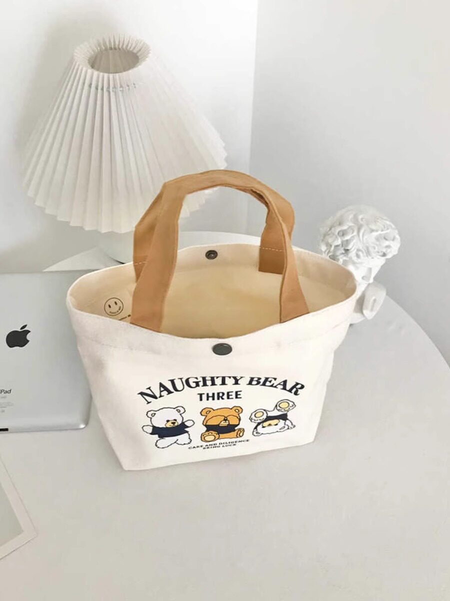Bear Pattern Canvas Tote Bag