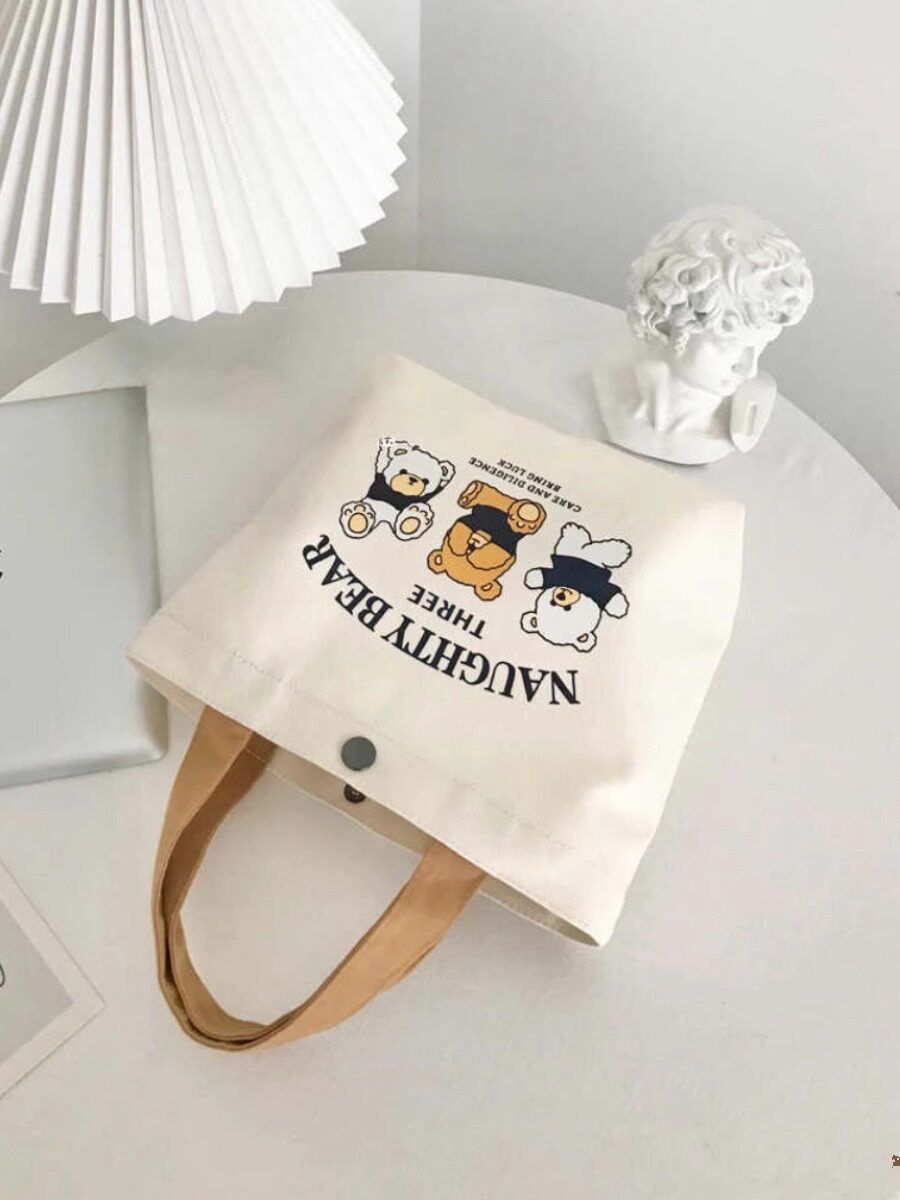 Bear Pattern Canvas Tote Bag