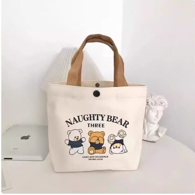 Bear Pattern Canvas Tote Bag