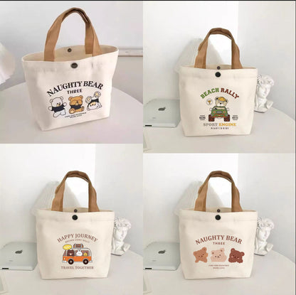 Bear Print Canvas Tote Bag