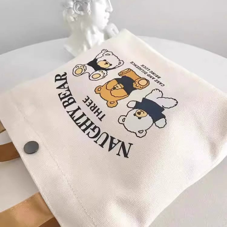 Bear Print Canvas Tote Bag