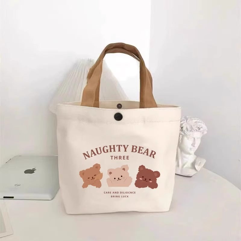 Bear Print Canvas Tote Bag