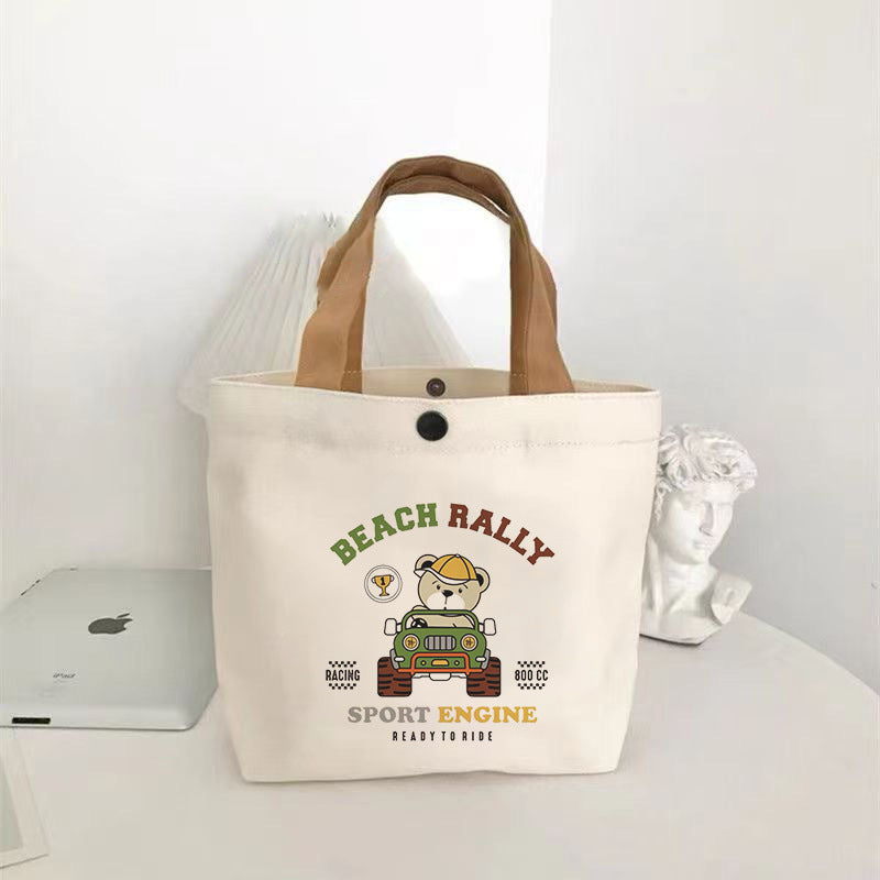 Bear Print Canvas Tote Bag