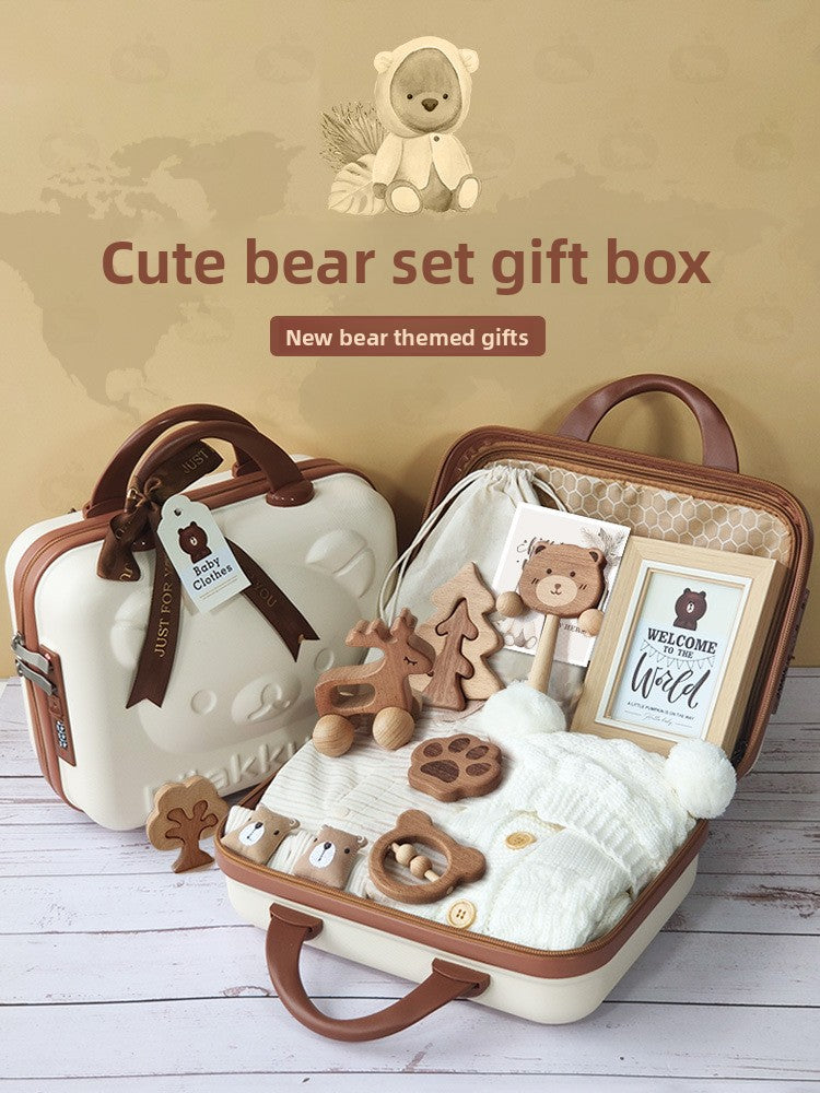 Bear set wooden toy suitcase