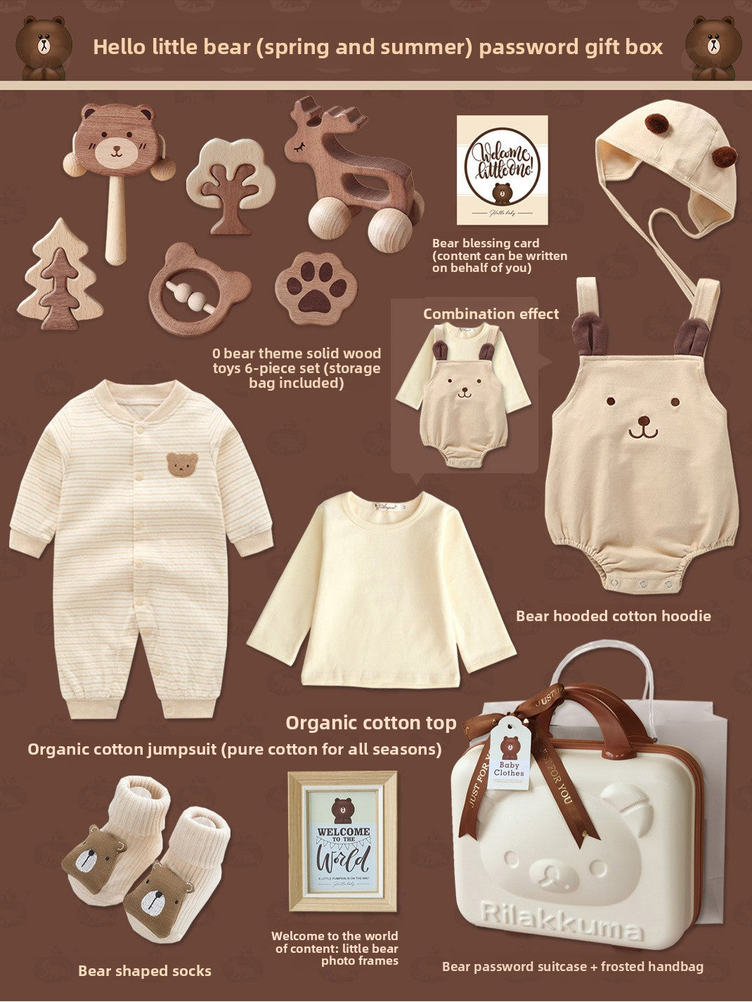 Bear set wooden toy suitcase
