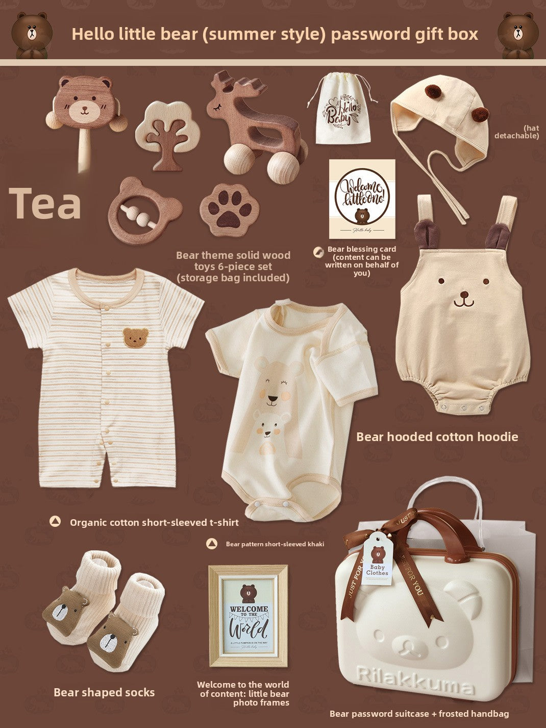 Bear set wooden toy suitcase
