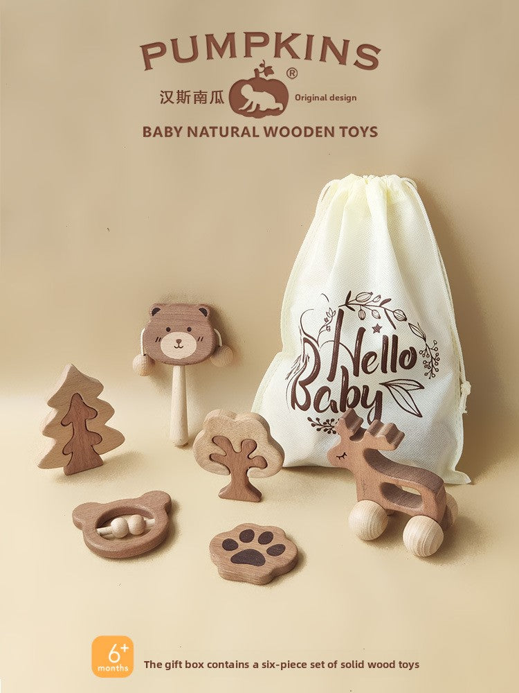 Bear set wooden toy suitcase