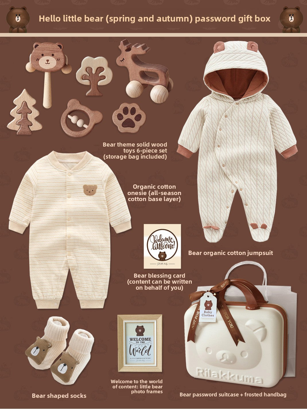 Bear set wooden toy suitcase