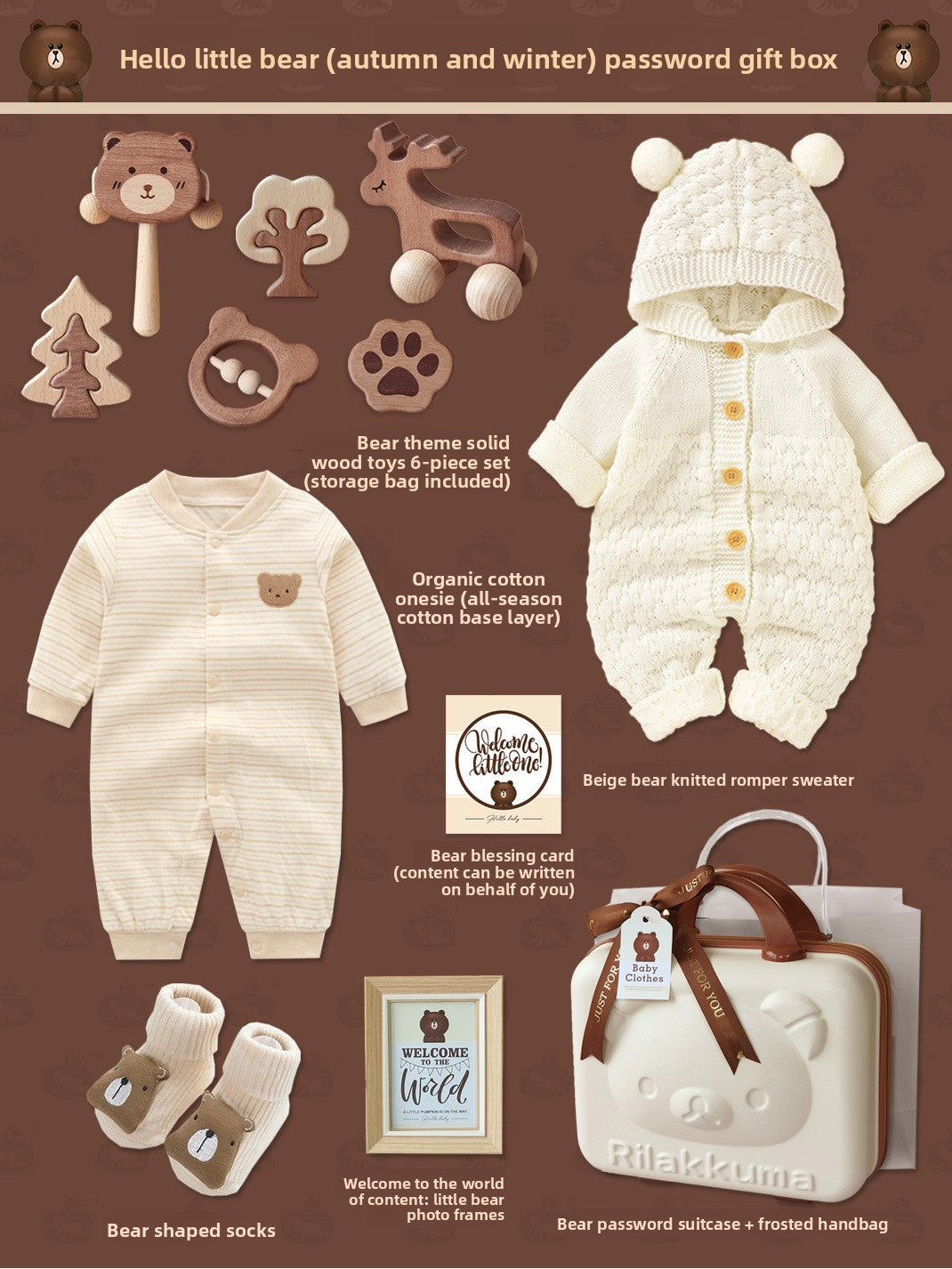 Bear set wooden toy suitcase