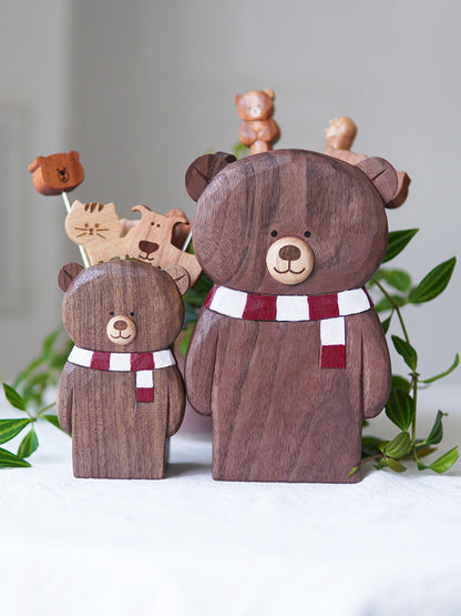 Bear Shape Wooden Storage Tube Pen Chopsticks Holder