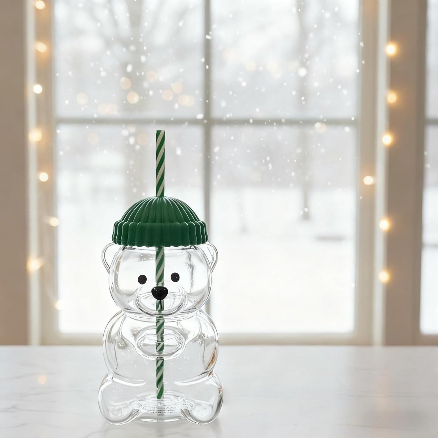 Bear Shaped Glass Straw Cup