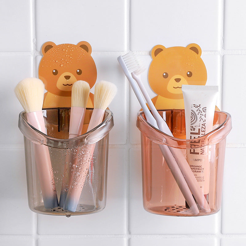 Bear-Shaped Wall-Mounted Toothbrush Cup with Suction Cups