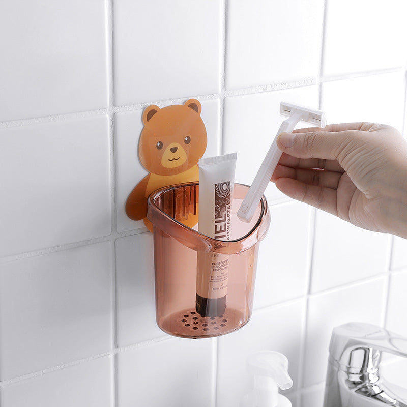 Bear-Shaped Wall-Mounted Toothbrush Cup with Suction Cups