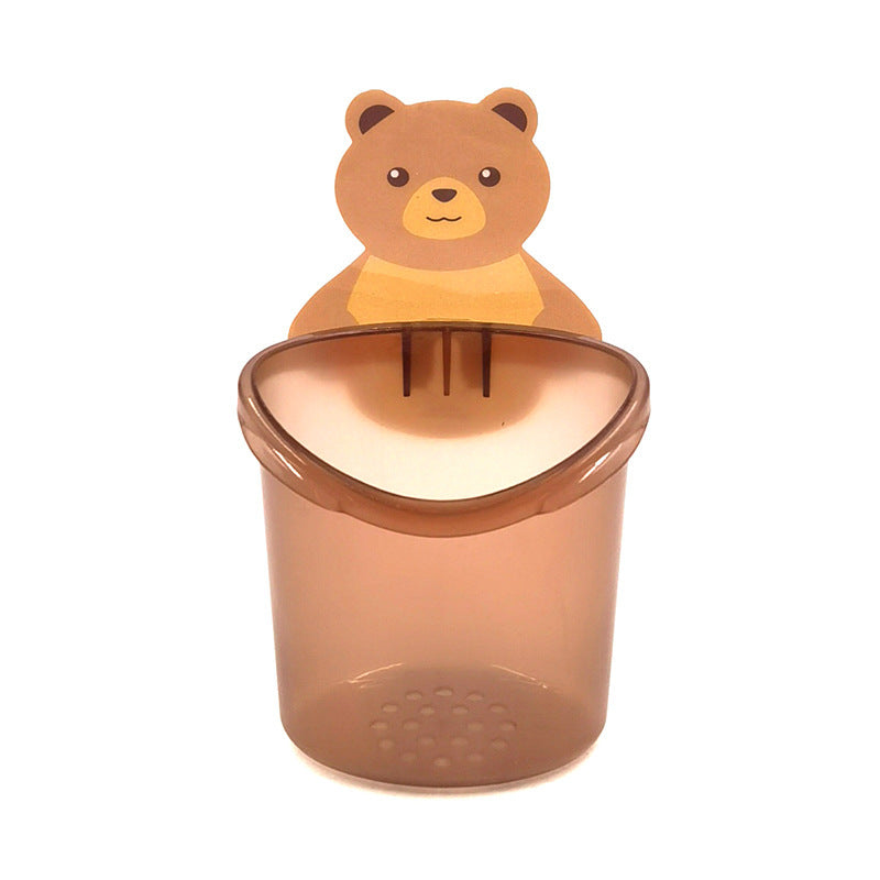 Bear-Shaped Wall-Mounted Toothbrush Cup with Suction Cups