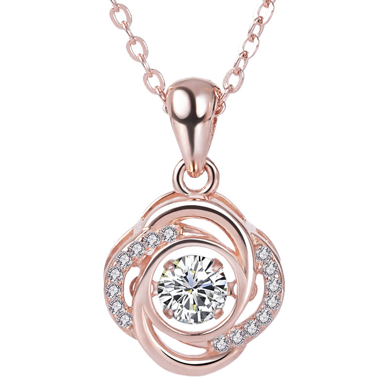 Beating Heart S925 Silver Rose Gold Flower Pendant