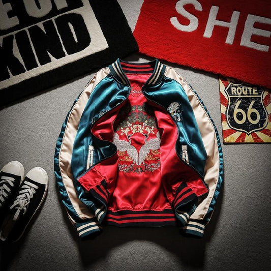 Bee Embroidered Reversible Bomber Jacket