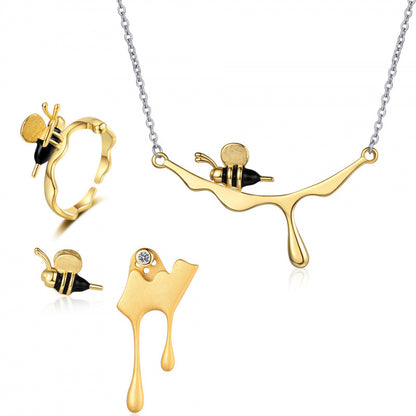 Bee Insect Ring Animal Earrings Necklace Jewelry Set