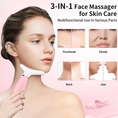 Pink Facial and Neck Massager Beauty Device for Anti-Aging