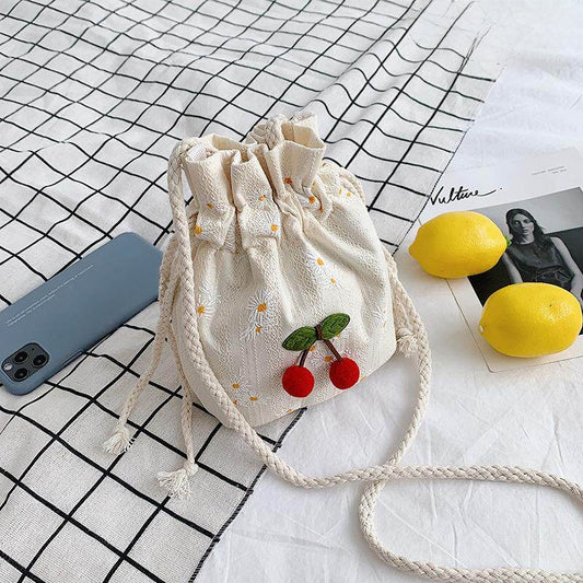 Beibao New Style Forest-Themed Small Canvas Crossbody Bag Chinese Style Fairy Hanfu Shoulder Bag Handbag Bucket Bag