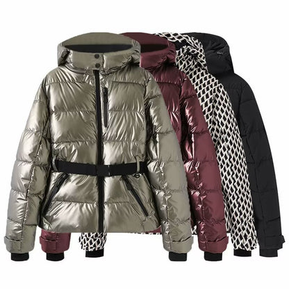 Belted down Cotton Hooded Jacket