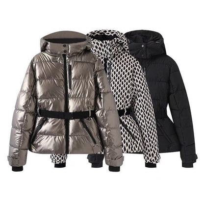 Belted down Cotton Hooded Jacket