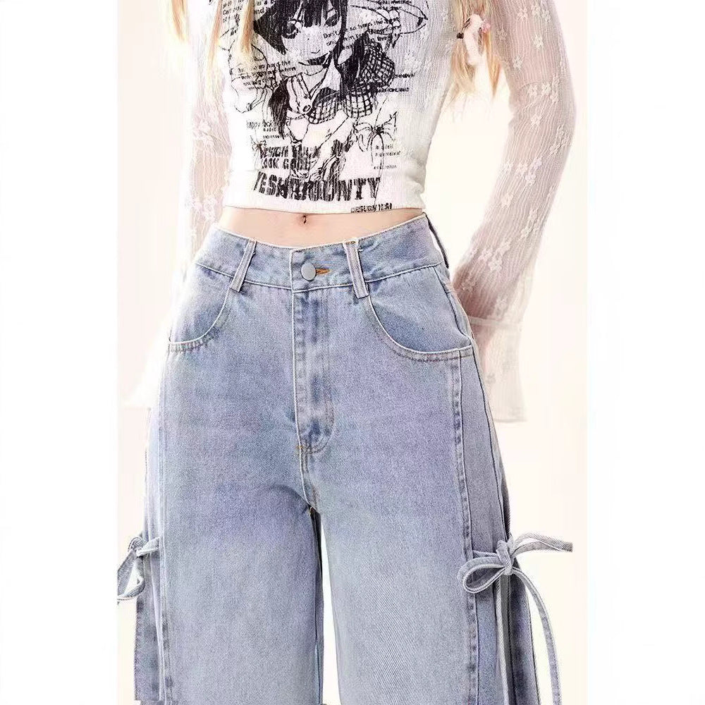Belted jeans with bow ties