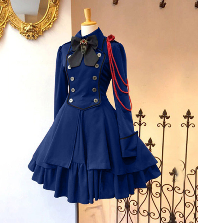 Belted long-sleeved ruffled dress