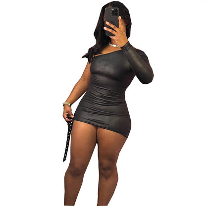 Belted one-sided long-sleeved pullover with a wrap-around skirt
