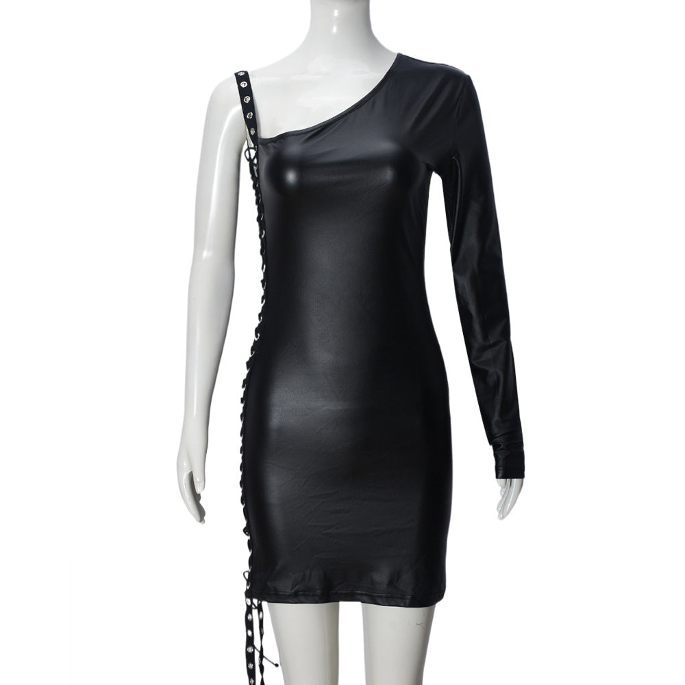 Belted one-sided long-sleeved pullover with a wrap-around skirt