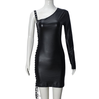 Belted one-sided long-sleeved pullover with a wrap-around skirt