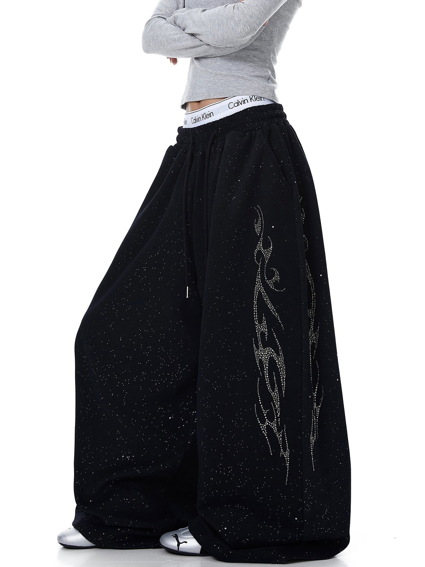 Curved Knife Style Sweatpants Wide Leg Pants for Daily Wear
