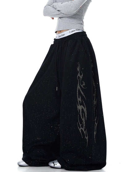 Curved Knife Style Sweatpants Wide Leg Pants for Daily Wear