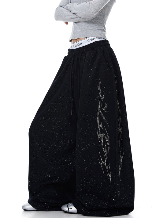 Curved Knife Style Sweatpants Wide Leg Pants for Daily Wear