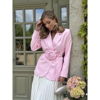 Buy Trendy Loose-Fit Lace-Up Blazer With 3D Floral Embellishments