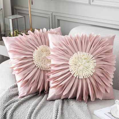 White Throw Pillow – Modern Velvet 3D Chrysanthemum Cushion